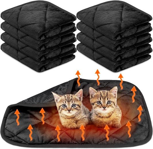 8 Pack Self Heating Cat Mat Self Warming Cat Bed 20"x16" Extra Warm Thermal Pet Bed Mat Reflects Body Heat Washable Dog Crate Pad for Indoor Outdoor Pets(Black)