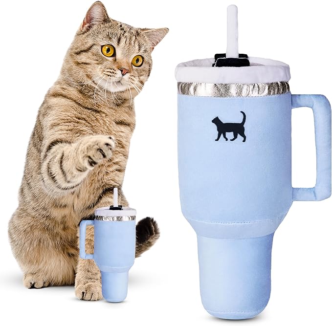 Kitty Cup Tumbler Cat Toy – Small Crinkle Catnip - Funny and Cute Kitten Toys with Cat Nip for Fun Indoor Play, Unique Kitty Birthday Gift, Aesthetic Kitten Present (Chambray Blue)