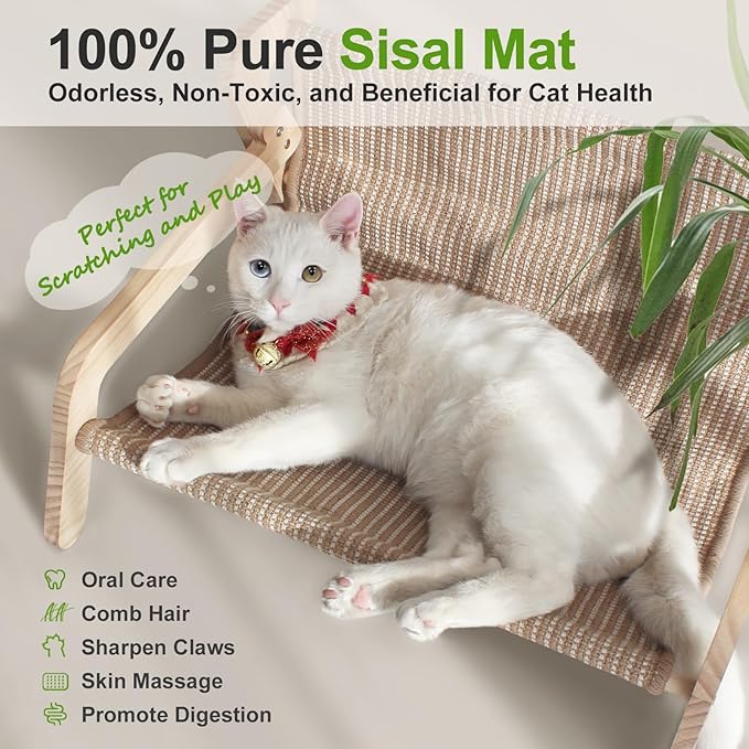 Sisal Cat Bed, Large Cat Beds for Indoor Cats, Easy Clean Sisal Scratcher and Sturdy Natural Wood Cat Couch&hammock Comfy Rustic Cat Furniture for Living Room Bedroom, All Age Up to 50Lbs（21" x 18"）