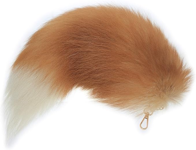 Fosrion Real Fox Tail Fur Hair Cat Bites Catching Hunting Toy (Orange, Only Tail)