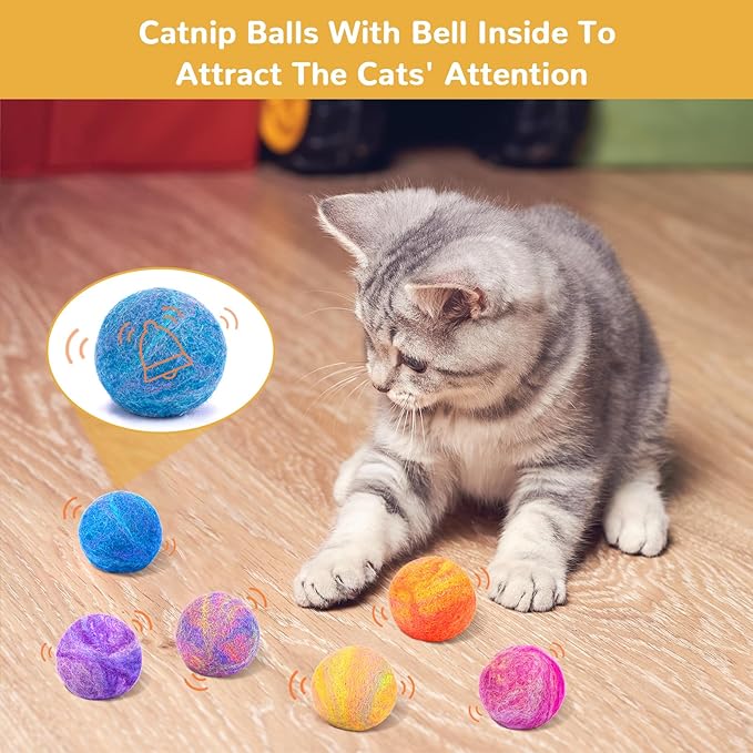 Retro Shaw Catnip Toys, Catnip Balls with Bell, Cat Toys with Silvervine and Catnip, Catnip Toys for Cats, Cat Toys for Indoor Cats, Cat Chew Toy, Cat Nip Toys for Cats Kittens Kitty, 6 Pack