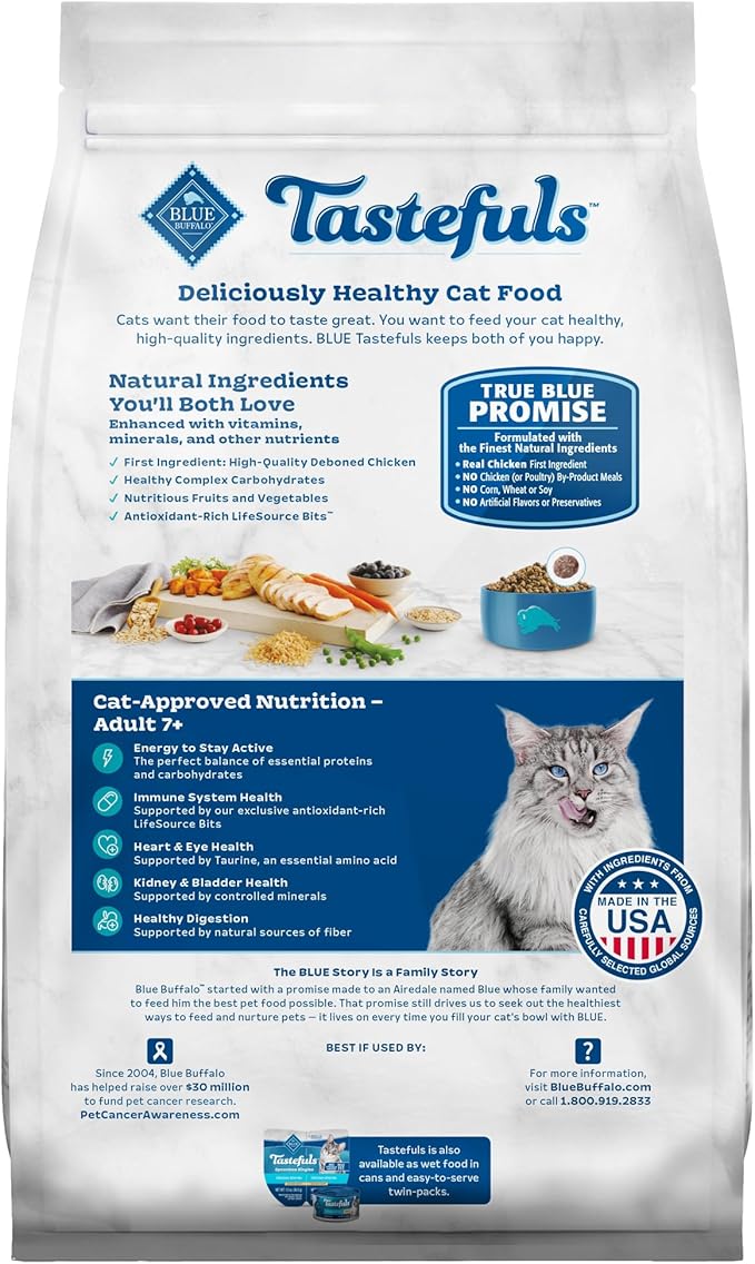 Blue Buffalo Tastefuls Adult 7+ Natural Dry Cat Food, Chicken & Brown Rice 10lb Bag