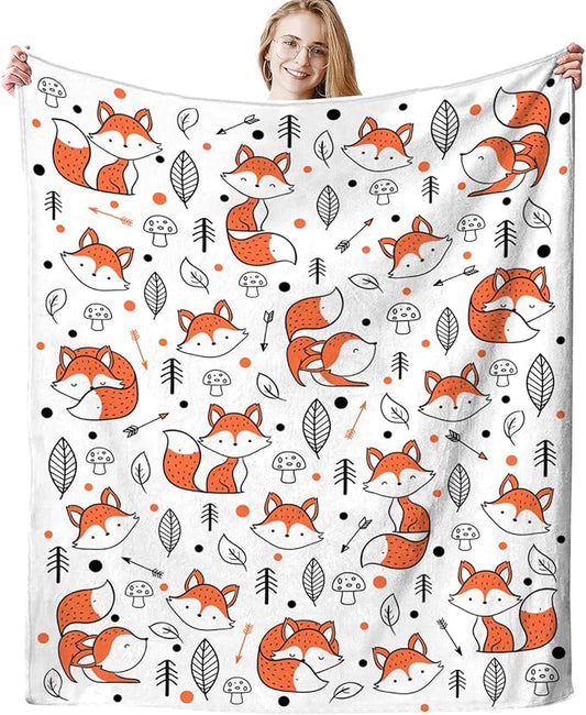 Cute Fox Blanket Super Soft Cozy Flannel Throw Blankets Bedding for Sofa Bedroom Living Room Kids Adults Gifts 50"x40"