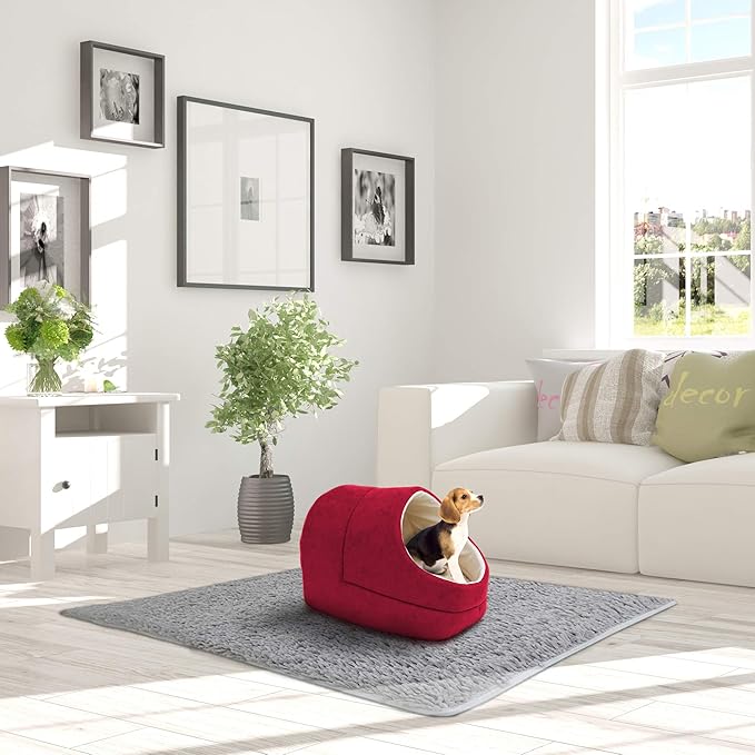 GOOPAWS Cat Cave for Cat and Warming Burrow Cat Bed, Pet Hideway Sleeping Cuddle Cave (Burgundy-2)