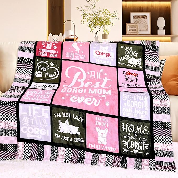 Corgi Mom Blanket for Dog Lovers Women Best Corgi Mom Ever 50”x60” Soft Throw Blanket Christmas Dog Themed Gifts for Girls