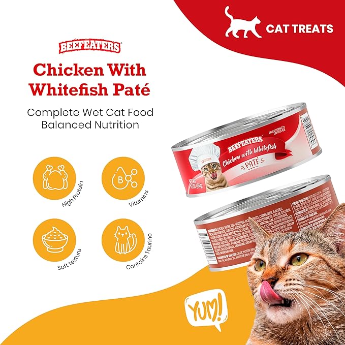 Beefeaters Cat Treats - Chicken Whitefish Pate 5.5oz, Case of 24 | Premium Wet Cat Food, Essential Nutrients, No Artificial Additives | Supports Immune System & Vision | Training Treats