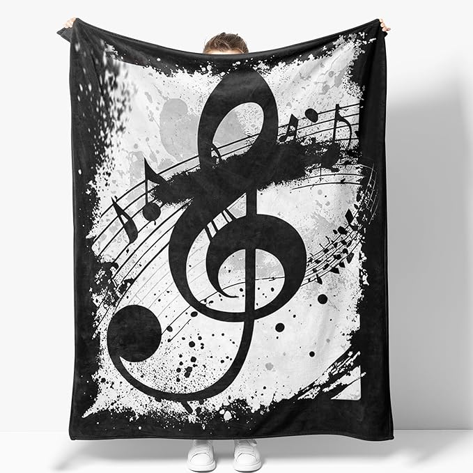 Music Note Blanket Gifts for Women Girls Mom Kids Adults Teen Birthday Christmas Valentine Presents Musical Theme Decor Home Bedroom Living Room Sofa Couch Soft Cozy Plush Fuzzy Flannel Throw 60"x50"