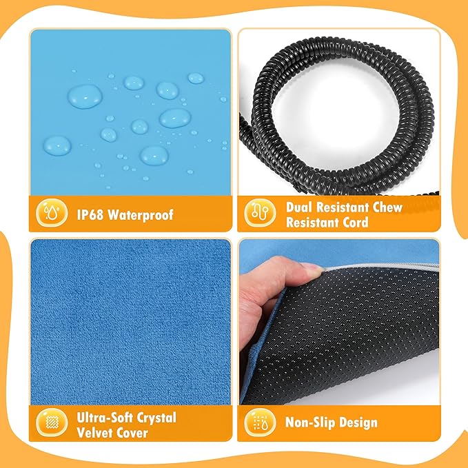 Pet Heating Pad for Cat Heating Pad Indoor Self Heating Cat Pad with 6 Adjustable Temperature & 5 Timers, Dog Heating Pad Waterproof Heated Dog Bed with Chew Resistant Cord Pet Heating Pad