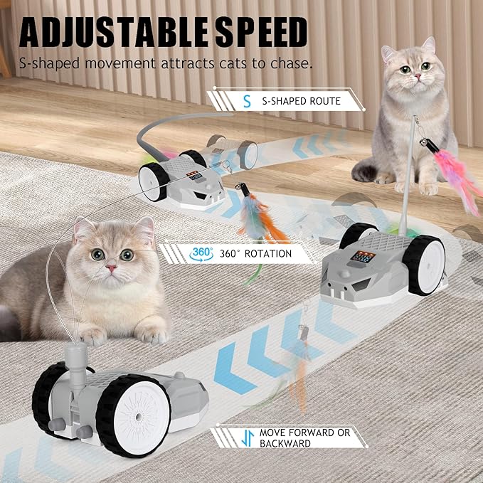 Interactive Cat Toys - Interactive cat Toys for Indoor Cats, Speedy Tail Cat Toy, Remote Control Mouse - Safe and Eco-Friendly, Type-C Charging - Great for Kittens and Adult Cats