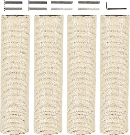 VCEPJH Cat Scratching Post Replacement 4 Pcs 12in Cat Tree & Tower Scratch Pole Refill Parts with M8 Screws Sisal Rope Cat Furniture Protector for Indoor Kittens Tree Tower (White)