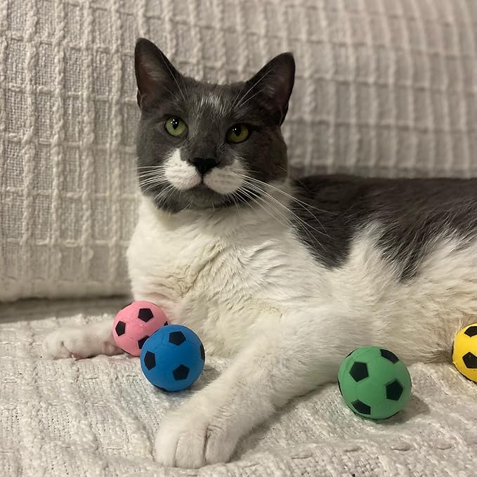 SPOT Sponge Soccer Ball Cat Toys - Interactive and Colorful Plush Toy, Fun for Cats and Kittens to Bat and Chase, Keep Cats Entertained - 1.5" Assorted 4- Pack