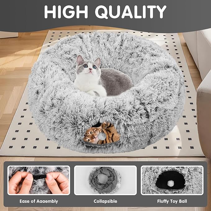 car Bed for Indoor Cats,Multifunctional cat Tunnel Suitable for Small, Medium and Large Cats (Grey)