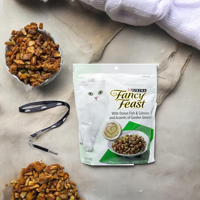 Fancy Feast Cat Food, 16 Oz, with Ocean Fish Salmon -Gourmet Dry Blend SS Pet Training Whistle, Ideal for Sensitive Stomachs, Compatible with Regular Feeding Regimen (Pack of 3)