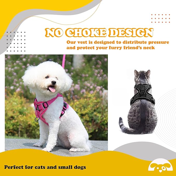 PetnBeyond Kitten Harness and Leash Set - Secure, Comfortable Control with Breathable Mesh Jacket - Adjustable Vest for Safe Walks with Reflective Strips - Kitty Escape Proof Kit (Medium, Red)