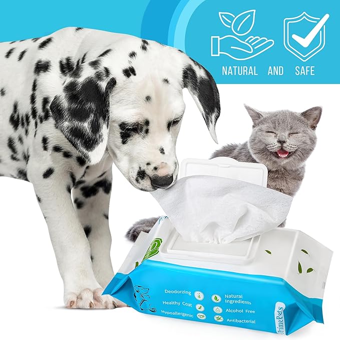PrimePets Dog Wipes for Paws and Butt, 300 Count, 8" x 6" Pet Grooming Wipes for Dogs Cats Cleaning Deodorizing, Unscented Dog Paw Wipes, Puppy Wipes for Face Bum Eyes Ears Teeth