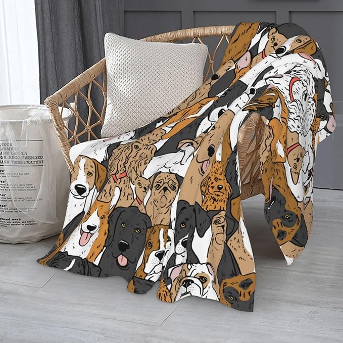 Cute Dogs Puppies Print Blanket Throw 80"x60", Plush Flannel Blankets with Dogs on It, Gifts for Kids Adults Dog Lovers People