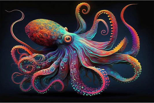 Exquisite Octopus Aquarium Background Abstract Colorful Octopus Terrarium Background Glowing Octopus on Black Background Fish Tank Backdrop Octopus Backdrops Poster Wallpaper Decors Vinyl 60x24in