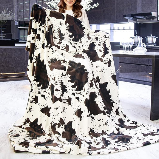 Lightweight Cow Print Blanket Plush Fleece Fuzzy Cute Cow Printed Throw Blanket Soft Warm Cozy Flannel Black Cow Blankets and Throws Small Bedding for Baby Girls Boys Toddler Bed Couch 40x50 inch