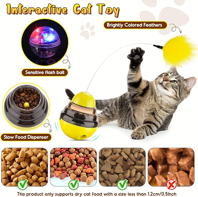 Interactive Cat Toys for Indoor Cats,Tumbler Toy for Kitten Tracking Balls Treat Dispenser for Bored Cat and Small Dogs to Chase and Exercise（Yellow