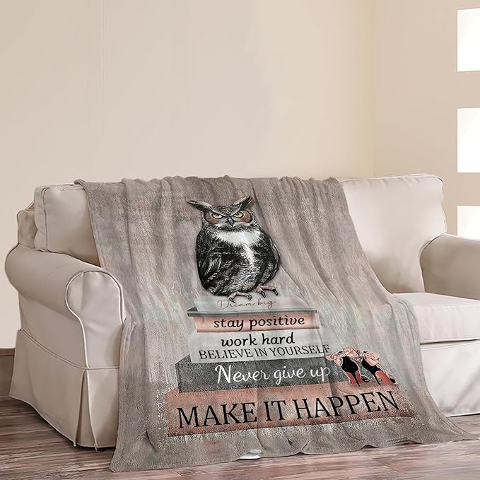 Owl Reading Blanket Inspirational Book Decor Throw Blanket Super Warm Soft Plush Lightweight Fleece Flannel Blanket Gifts for Readers Study Girls Boys Women Adults for Winter Couch Bedding 60"X80"