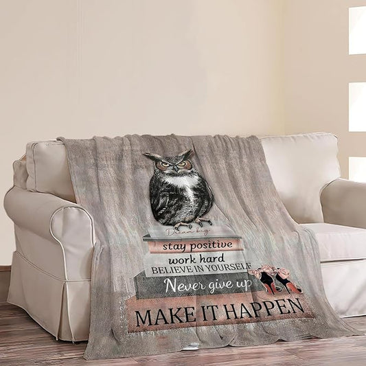 Owl Reading Blanket Inspirational Book Decor Throw Blanket Super Warm Soft Plush Lightweight Fleece Flannel Blanket Gifts for Readers Study Girls Boys Women Adults for Winter Couch Bedding 60"X80"