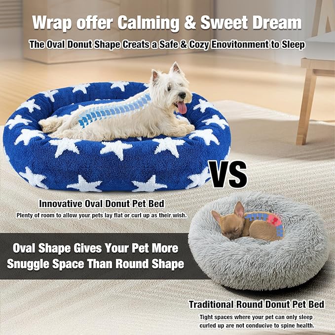 Calming Donut Dog Beds for Small to Medium Dogs, Cuddler Round Dog Beds for Sweet Dream, 27 Inch Cat Beds for Indoor Cats Up to 25 lbs Pet, Washable Dog Bed with Removable Water Resistant Lining Cover