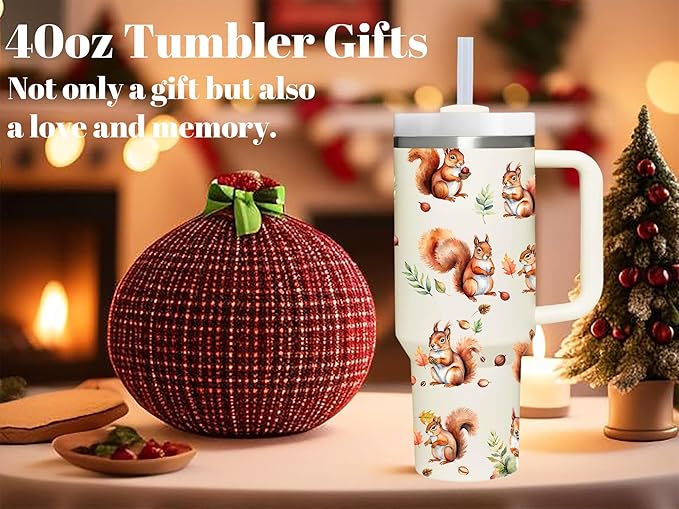AMZUShome 40 OZ Squirrel Tumbler with Handle.Squirrel Lover Gifts.Unique Birthday Christmas Gifts for Squirrel Lover.Personalized 40 OZ Squirrel Tumbler Gifts for Women Men.