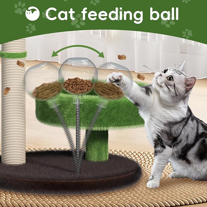 Cat Scratching Post with Bed, Cat Tree Tower Natural Sisal Cat Scratcher Cat Bed Cute Cat Tree for Kittens and Cats