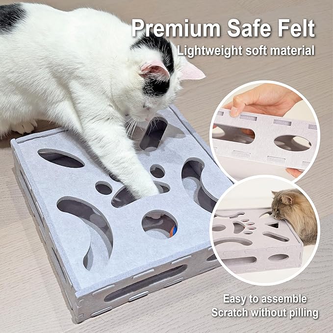 Meeyoview Cat Toys, Interactive Cat Puzzle Toy for Indoor Cats, Soft Felt Cat Ball Games Box, Maze Game Toy for Kitten