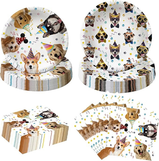 80PCS Dog Party Supplies - Puppy Dog Paper Plates and Napkins for Kids Doggy Birthday or Babyshower Party Decorations, Serves 40