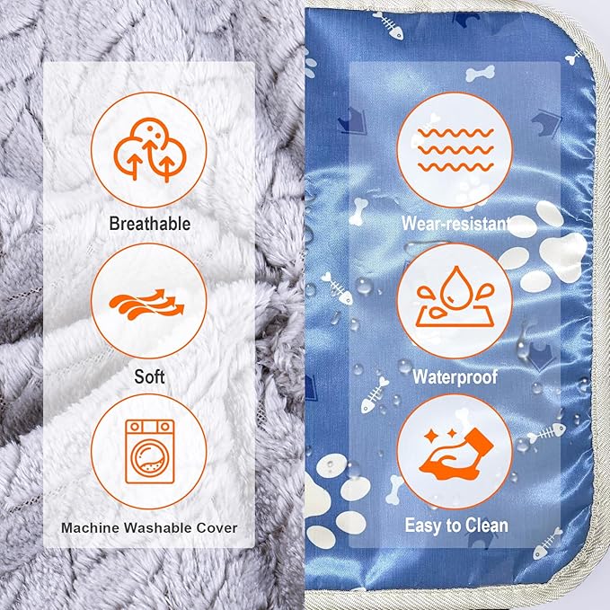 ENJOY PET Pet Heating Pad, Heated Cat Bed Indoor Heated Dog Bed with Chew Resistant Steel Cord, 12 Level Timer and Temperature Dog Heating Pad, Heated Pet Bed Electric Heating pad for Puppy Cats Dogs