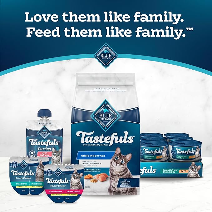 Blue Buffalo Tastefuls Purées with Salmon, Natural Cat Food Complement, Resealable Twist Cap Pouches, 3-oz. (12 Count)