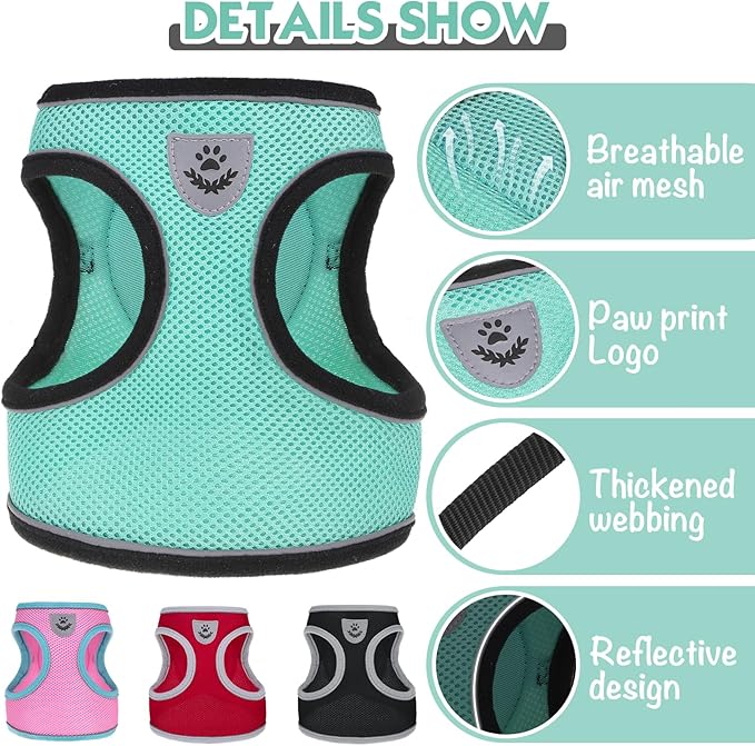 SCENEREAL Cat Harness and Leash Set Escape Proof, Adjustable Soft Air Mesh Cat Harnesses for Girls Boys, Reflective Light Cat Vest for Kitten Puppy Rabbit, Pet Vest Harnesses for Small Medium Big Cats