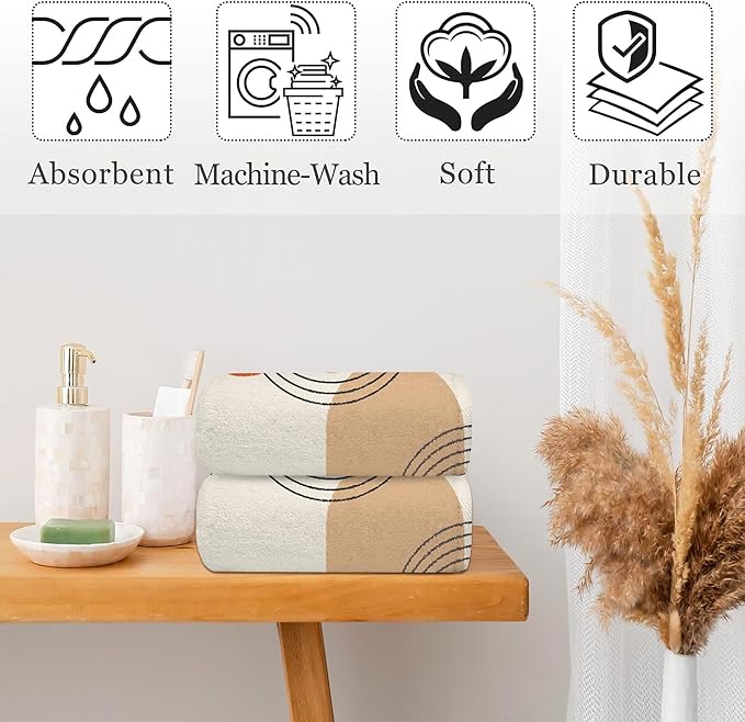 Boho Geometric Sun and Rainbow Kitchen Hand Towel Set of 2,Abstract Bohemian Line Art Bathroom Hand Towel,Soft Absorbent Decorative for Bathroom Kitchen Hotel