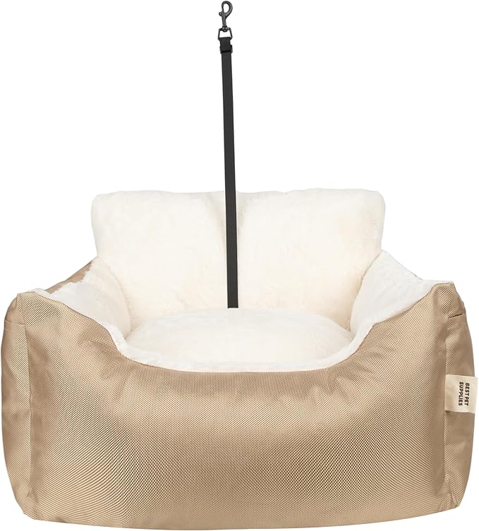 Best Pet Supplies Dog Pet Booster Seat for Car, Truck, and SUV Travel with Soft Plush Cushion with Tall Pillow and Walls, Comfortable Bedding with Secure Straps - Brown