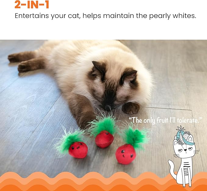 Catstages Straw-Babies Cat Dental Catnip Mesh Toy, Pink - 3 Pack