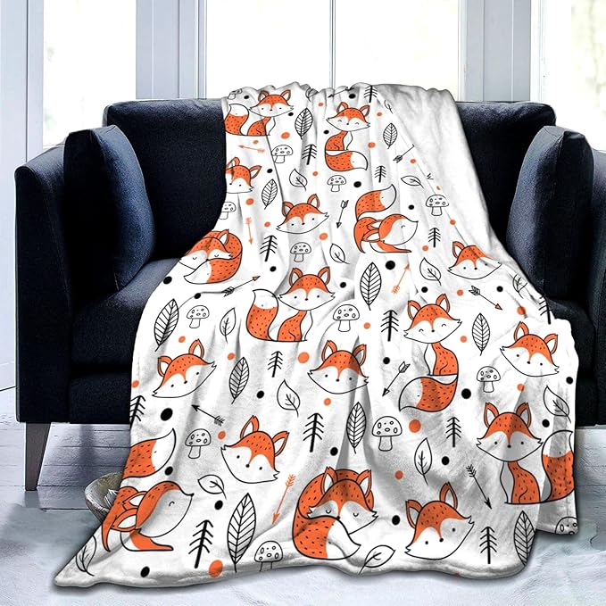 Cute Fox Blanket Super Soft Cozy Flannel Throw Blankets Bedding for Sofa Bedroom Living Room Kids Adults Gifts 50"x40"