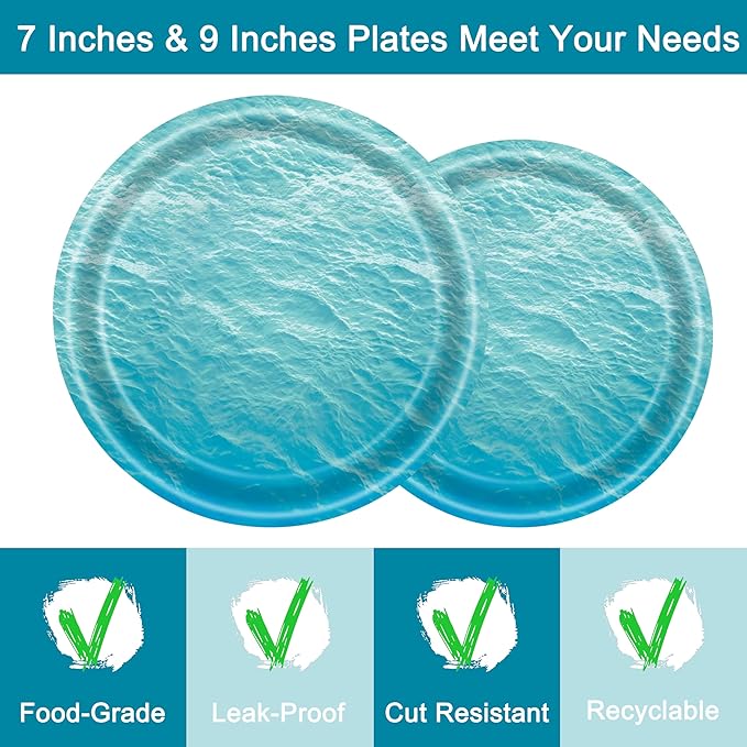96 Pcs Ocean Sea Plates and Napkins Party Supplies, Disposable Forks Paper Dessert Tableware Decorations Birthday Table Dinnerware Favors Set, Serves 24