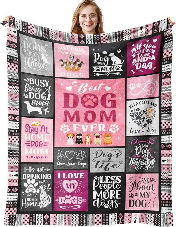Dog Mom Blanket Gifts for Women, Soft Flannel Best Dog Mom Throw Blanket Birthday Gift for Dogs Owners Moms, Dogs Lovers Gifts for Women Girls 60"x50"