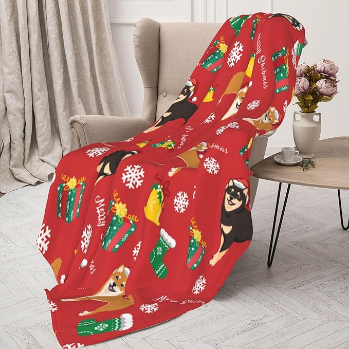 Christmas Dog Soft Throw Blanket Flannel Fleece Blankets Warm Cozy Lightweight Fuzzy Blanket for Bed Sofa Couch Home Decor 80"X60"