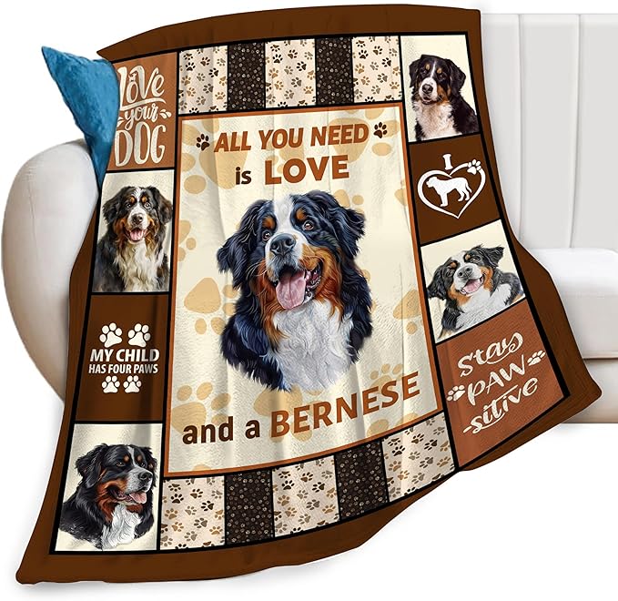 Bernese Mountain Dog Print Blanket Best Dog Pet Animal Throw Blankets for Couch Sofa Stuff Decor Gifts Lightweight Soft Cozy Fleece Plush Warm Flannel Bedding for Lover Man Woman Teen Adults 50"x60"