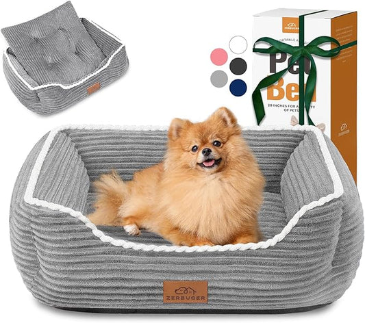 Rectangle Cat Dog Bed for Large Medium Small Pets Indoor Outdoor Machine Washable Sleeping Sofa Non-Slip Bottom Soft Puppy Bed Durable Orthopedic Calming Pet Cuddler (Medium, Grey)