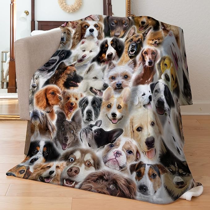 Twin Size Fleece Throw Blanket for Bed Couch Sofa, Fuzzy Soft Cozy Blankets and Throws Warm Lightweight Plush Blanket for Women Men, 60 x 80 inches, Cute Dogs Pattern