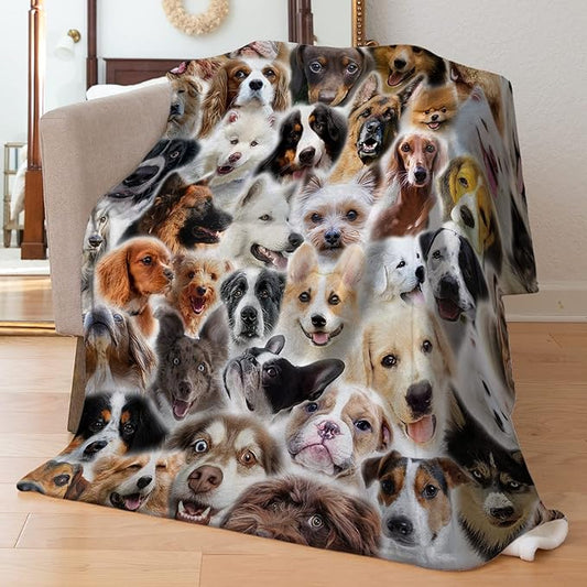 Twin Size Fleece Throw Blanket for Bed Couch Sofa, Fuzzy Soft Cozy Blankets and Throws Warm Lightweight Plush Blanket for Women Men, 60 x 80 inches, Cute Dogs Pattern