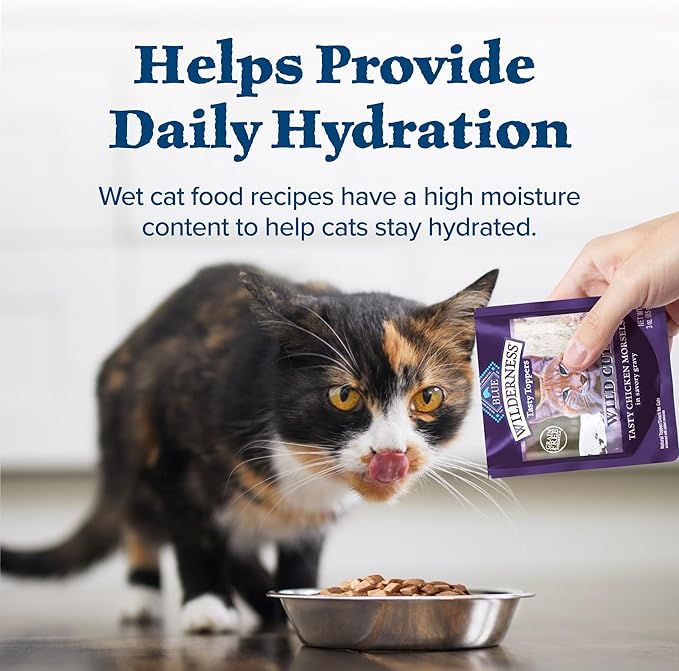 Blue Buffalo Wilderness Wild Cuts Grain-Free Wet Cat Food, Meal Toppers Made with Natural Ingredients, Tasty Chicken Morsels in Savory Gravy, 3-oz. Pouches (24 Count)