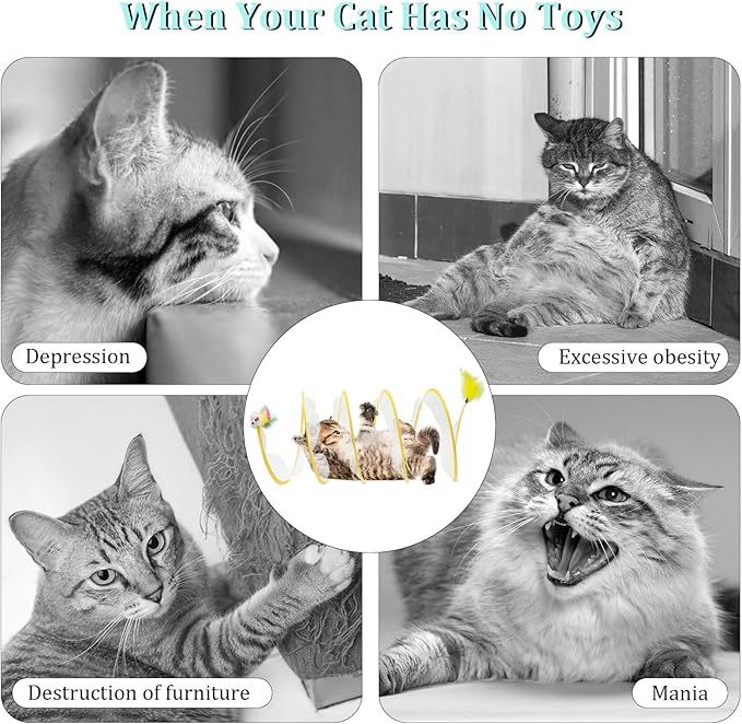 Folded Cats Tunnel Toy for Cats, Collapsible Cats Spring Tunnels Toy with Feather Mouse Toys, Played Tunnels Cats Tunnel Bed Tube Inside Cats, Interactive Cats Toy for Puppy Kitten