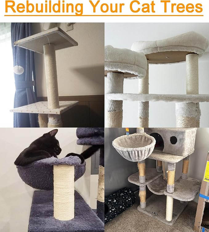 7.4cm 2.91in Diameter Cat Tree Scratching Post Replacement Sisal Pole Parts for Cat Tower (M8, 9.84in/25cm)