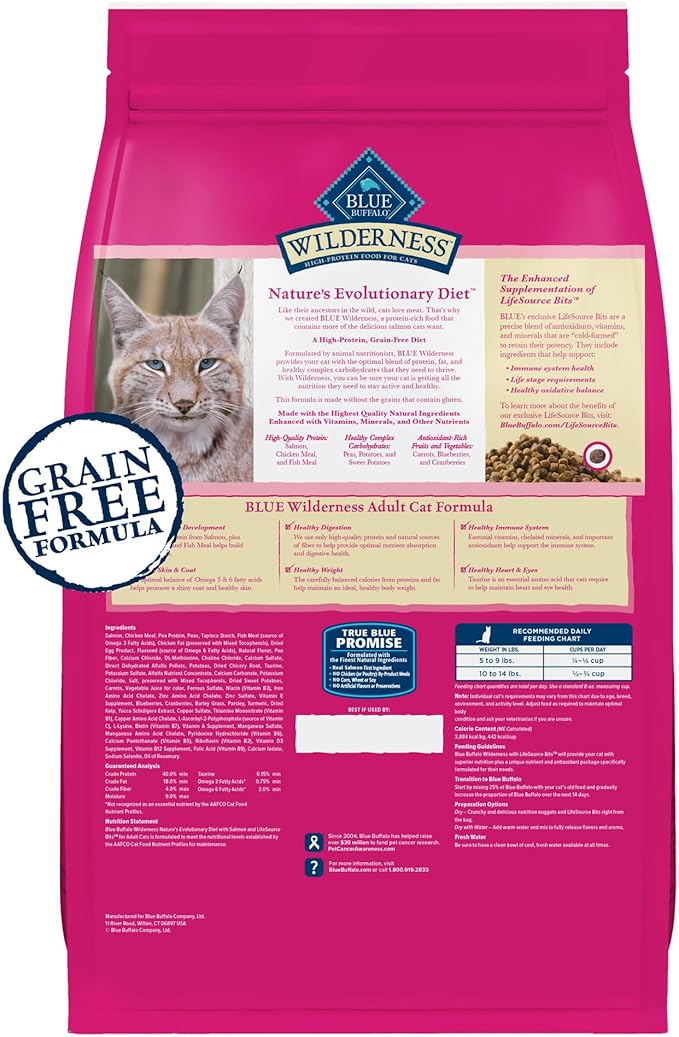 Blue Buffalo Wilderness Natural High Protein Grain Free Salmon Dry Food for Adult Cats 11 lbs.
