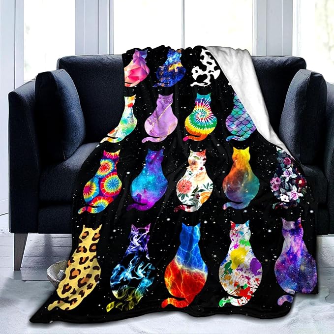 Cat Blanket Soft Cozy Flannel Throw Blanket Warm Lightweight Blankets Gifts for Cat Lovers Kids Girls Women Adults 50"x40"