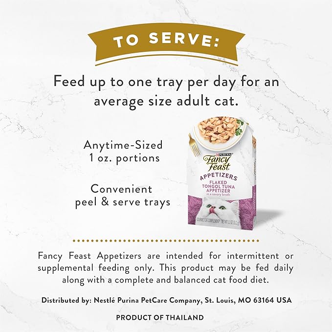 Purina Fancy Feast Appetizers Grain Free Cat Food Flaked Tongol Tuna Appetizer Lickable Cat Food Topper - (Pack of 10) 1.1 oz. Trays